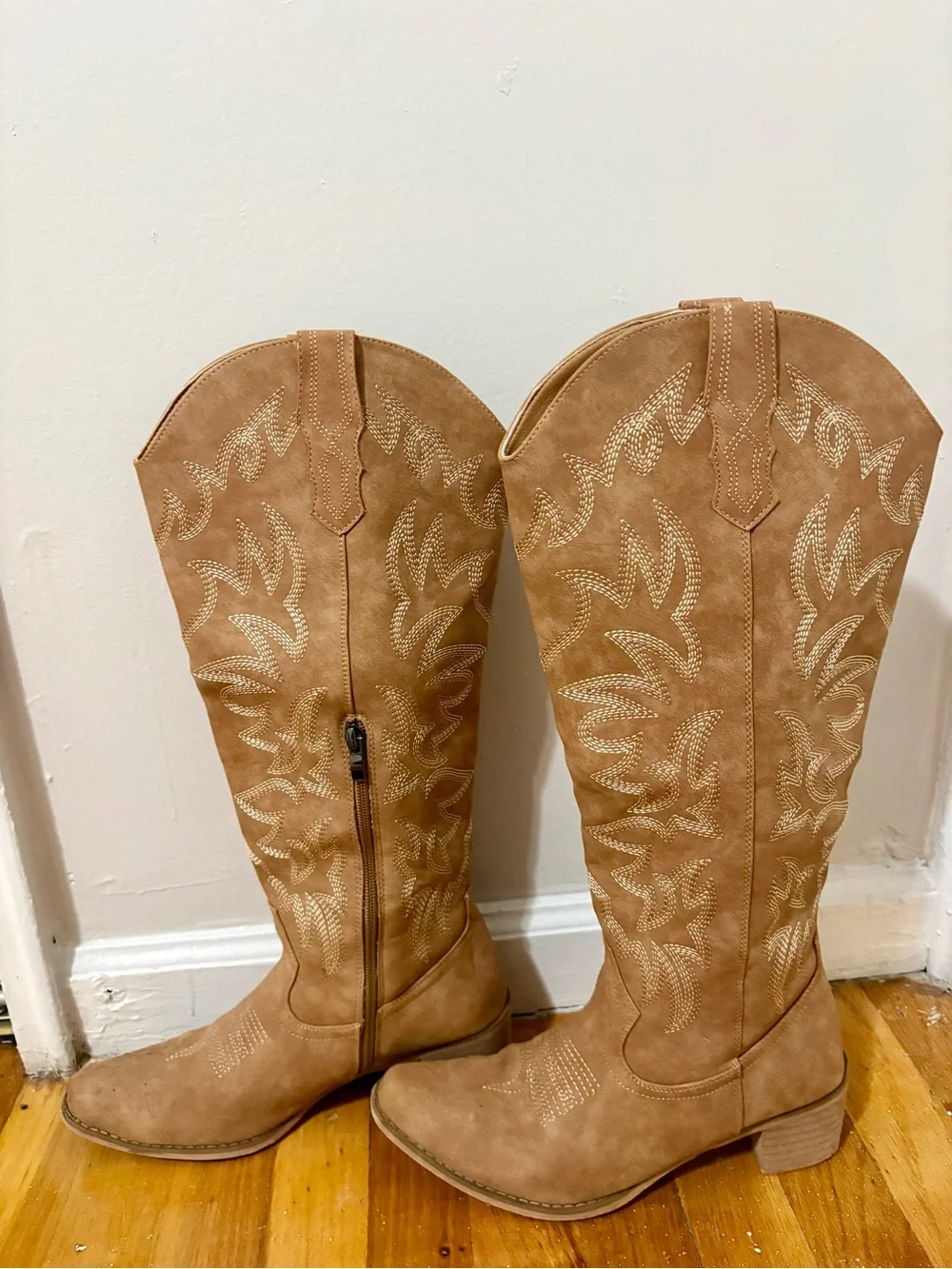 Amazon Tan Suede Over-the-Knee Western Boots